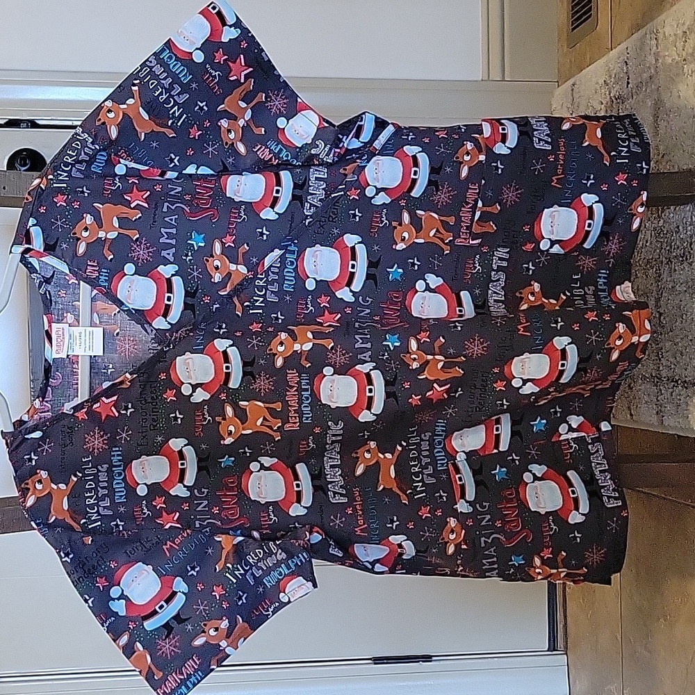 Rudolph and Santa Christmas scrub top